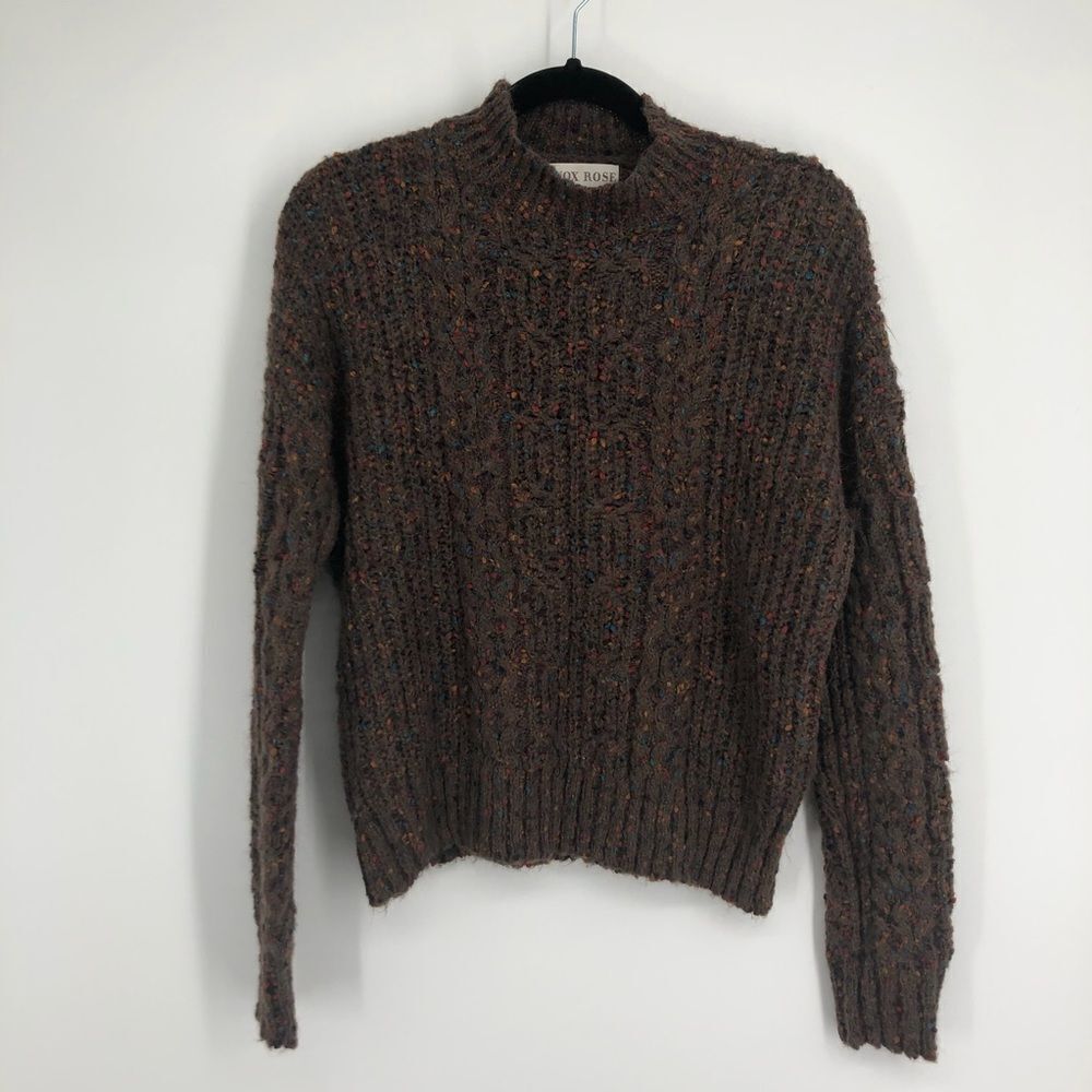 KNOX ROSE Mockneck Speckled‎ Cable Knit Sweater Size L Brown